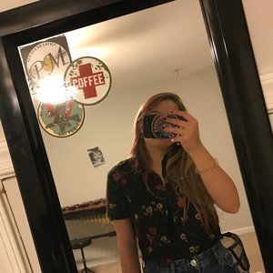 Cute checkered floral cropped vans button up